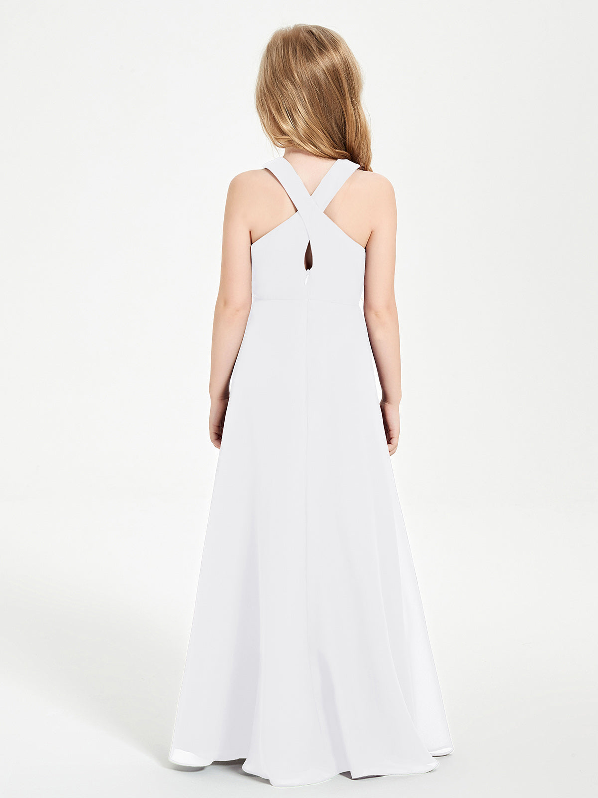 Grecian Neckline Long Dresses for Junior Bridesmaids White